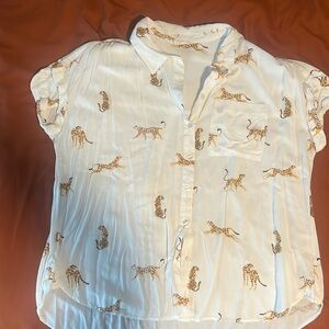 Patterned White Blouse (Large Cheetahs)